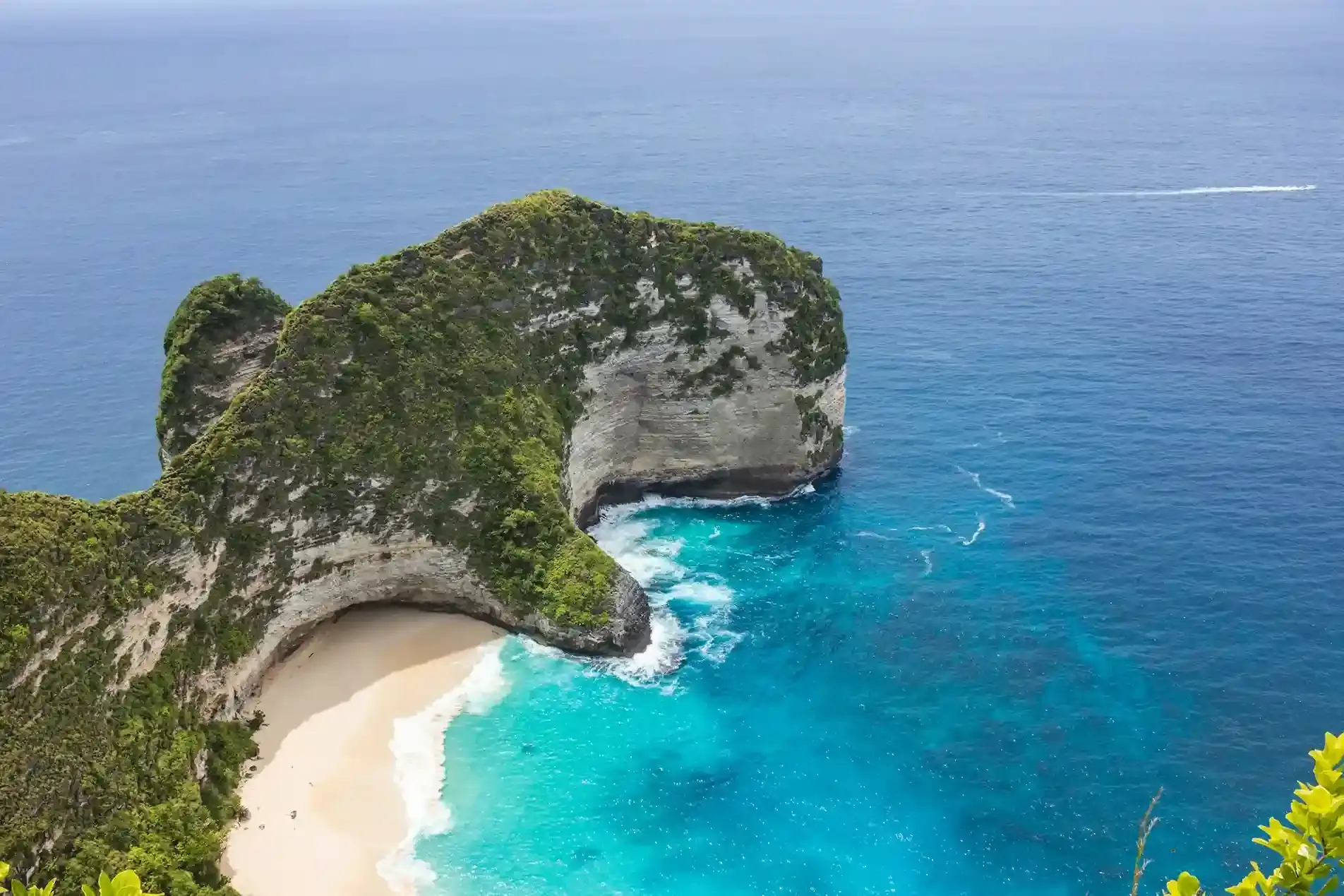 T-shaped headland and white beach of Kelingking on Nusa Penida from above